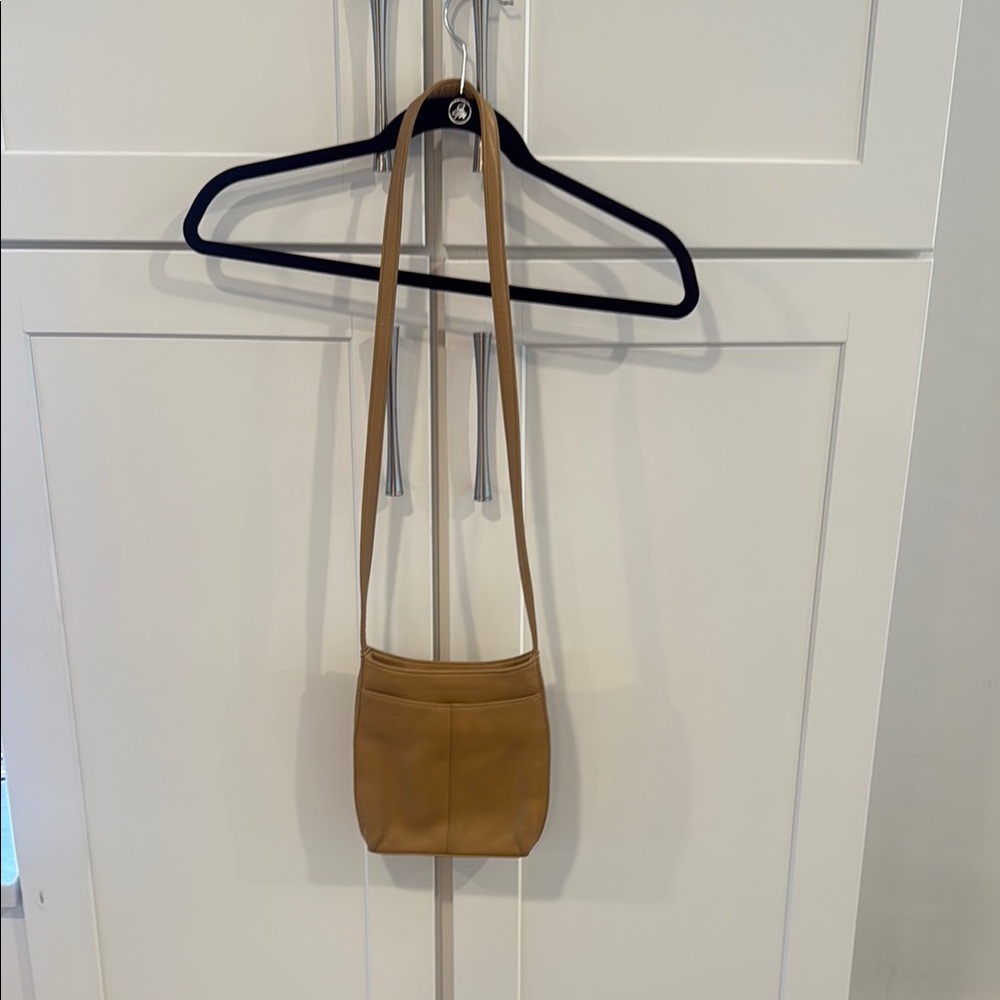 Jones New York Tan Crossbody Bag Minimalist Design genuine leather clean inside